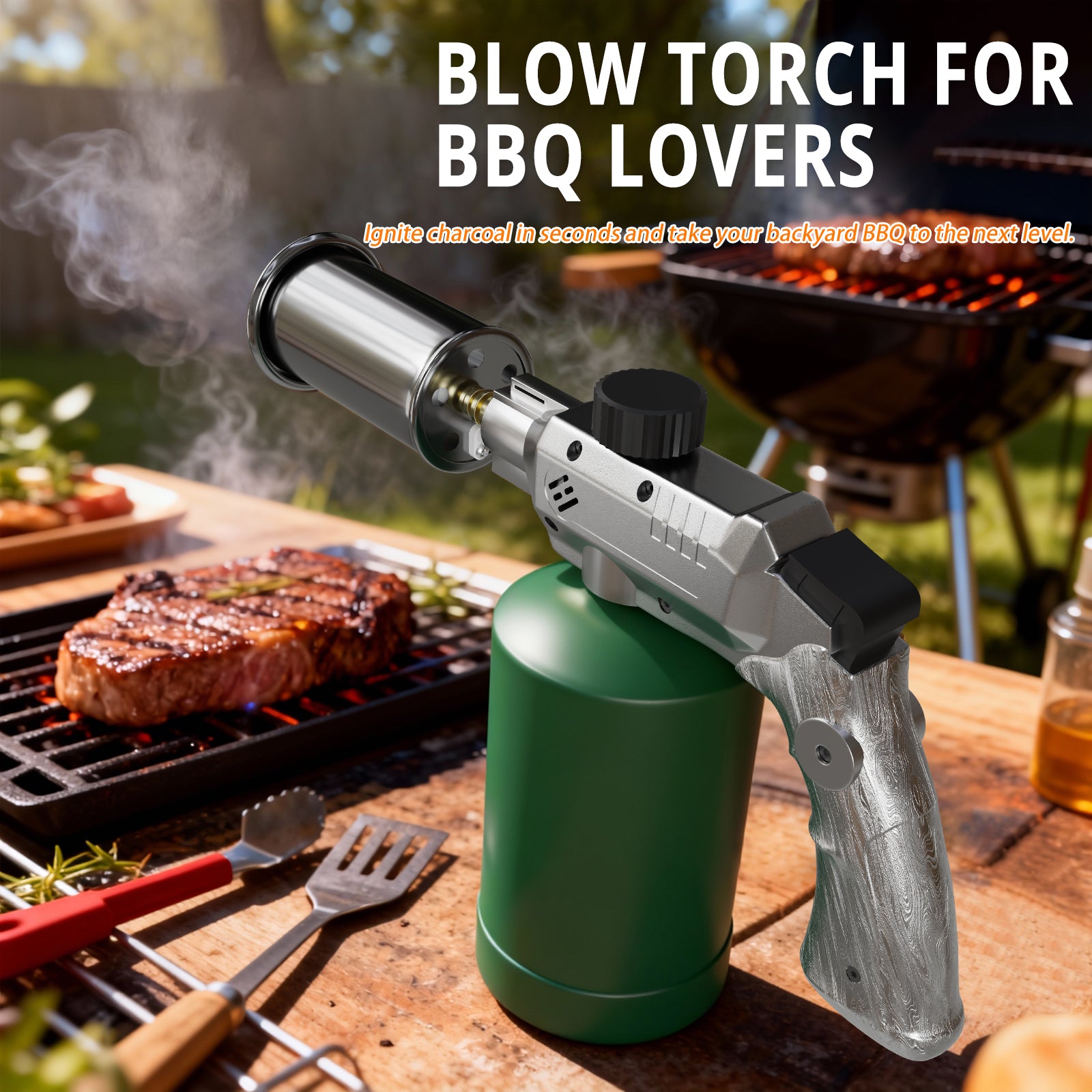 Propane Torch Head for Cooking & BBQ – Adjustable High Heat Culinary Blow Torch, One‑Touch Ignition, Camouflage Design, Fits Standard 14oz Tank – Kitchen & Grill Use