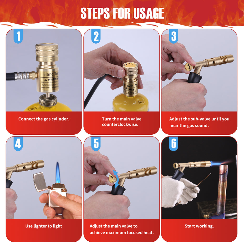 Propane Torch Hose Kit – Heavy Duty Gas Welding Torch with Adjustable Heat Output, Long Hose and Brass Nozzle for Soldering, Brazing, Heating and BBQ