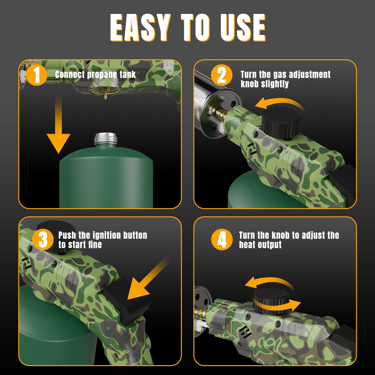 Tausom Powerful Cooking Torch Head | Adjustable High-Heat Blow Torch for BBQ & Campfire