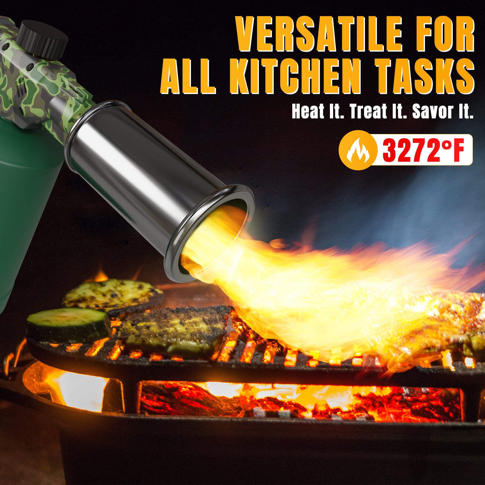 Powerful Propane Cooking Torch Head with Adjustable High-Heat Output, Blow Torch for Cooking, BBQ, Campfire & Kitchen Food Finishing (Gas Tank Not Included)