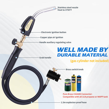 Tausom MAPP Gas Torch Kit with Igniter | High-Heat Torch for Soldering & Brazing
