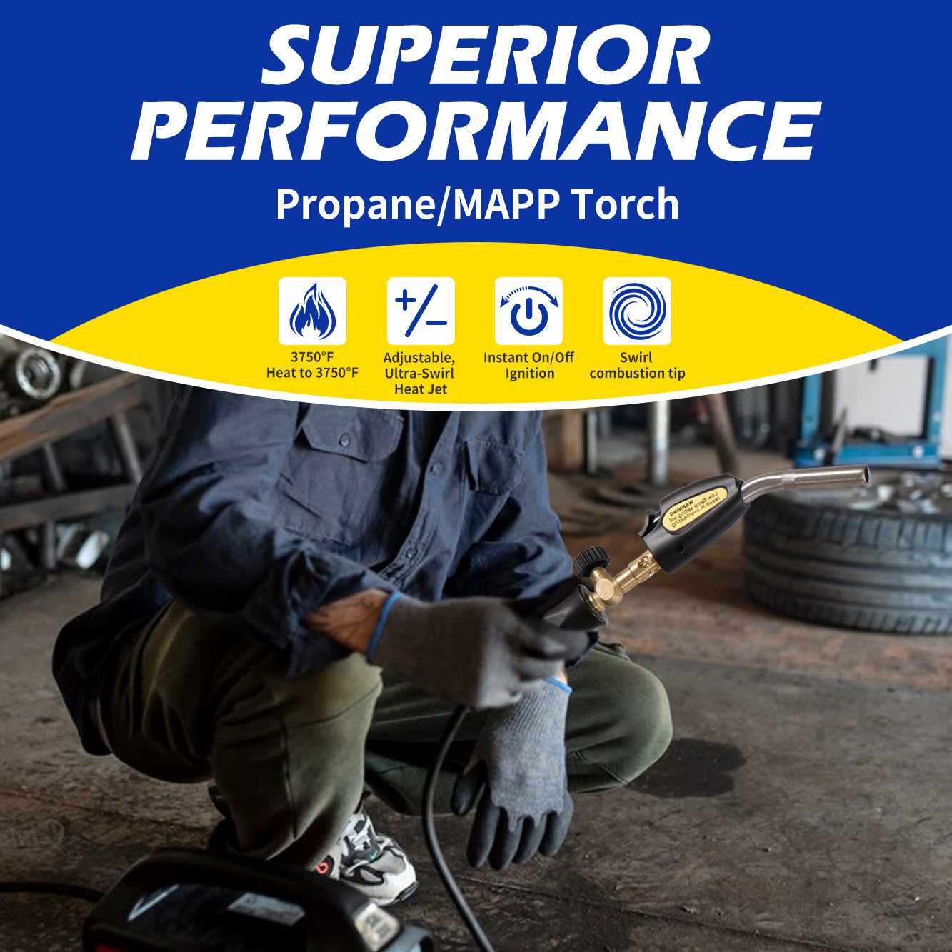 MAPP Gas Torch Kit with Igniter – High-Heat MAP Gas Torch for Soldering, Brazing, Welding – Compatible with Propane – Not Include Gas – Christmas Gift for DIYers, HVAC, Mechanics