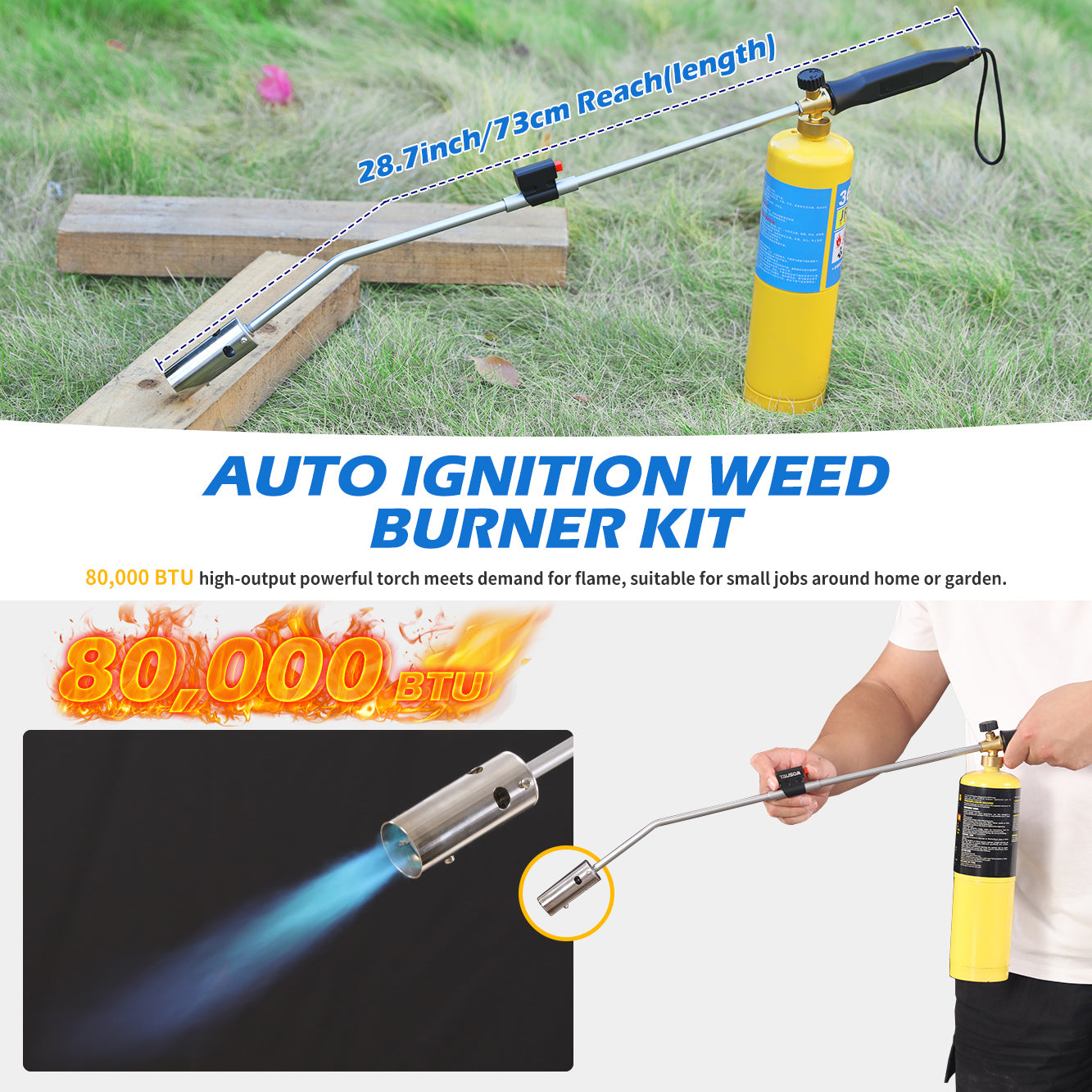 Weed Torch Propane Burner with High Output, Propane Torch Weed Burner with Igniter, Removable 36'' Long Arm Torch, for Outdoor Weeding (WEED TORCH)