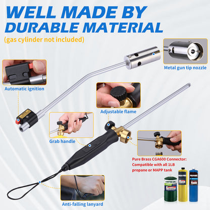 Tausom High-Output Weed Torch with 36" Removable Arm | Propane Weed Burner